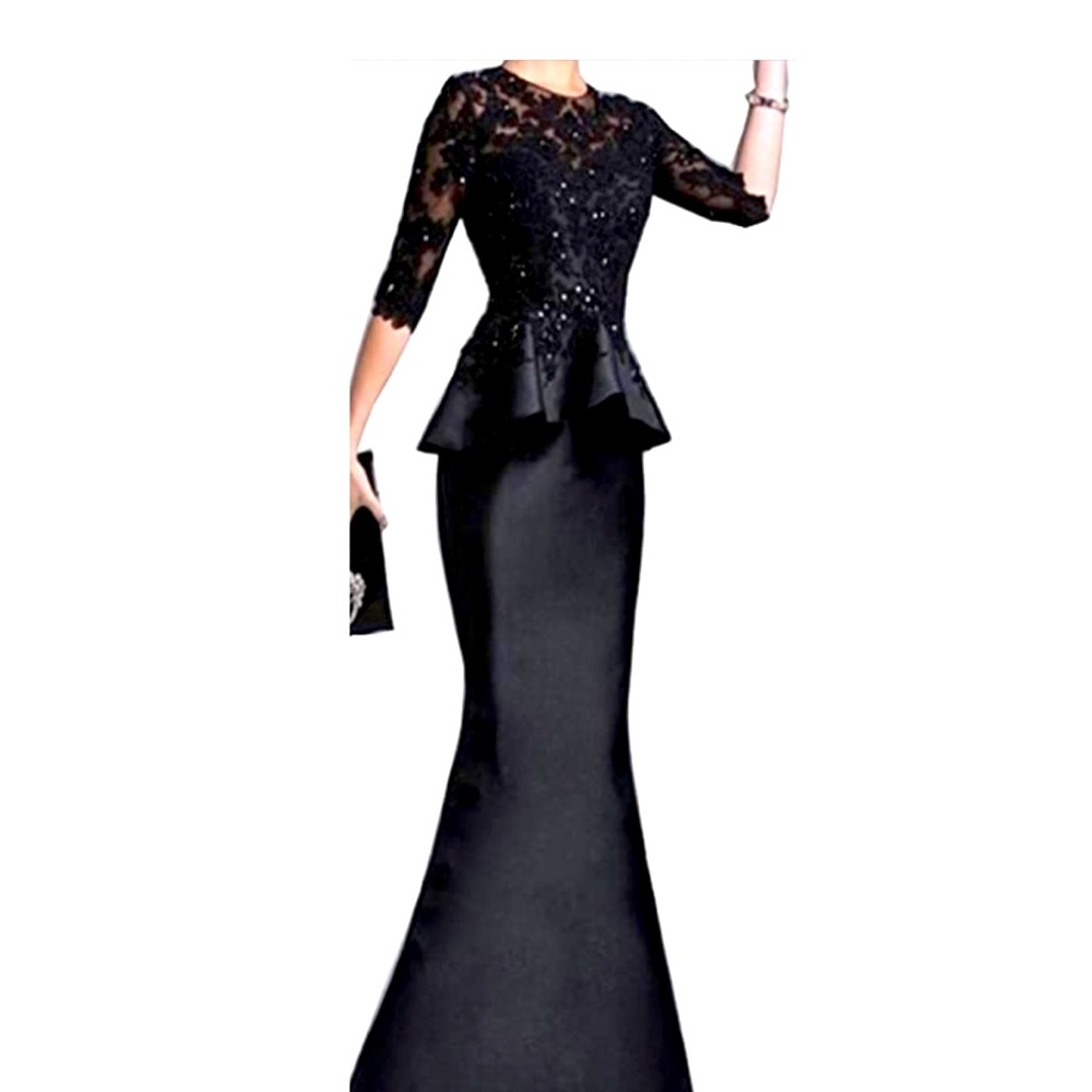Satin,Appliques,Lace;Peplum Built in Bra, 3/4 Sleeves, gown.